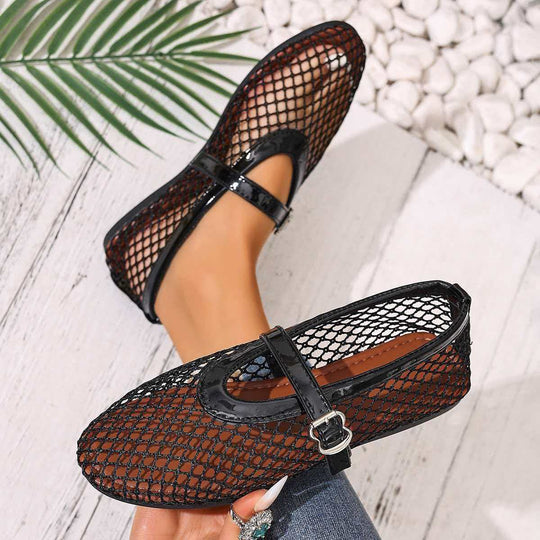 Damen elegante Freizeitschuhe mit Netzdesign und verstellbarem Riemen EB