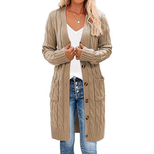 Damen Strickjacke mit asymmetrischem Zopfmuster und praktischen Taschen EB