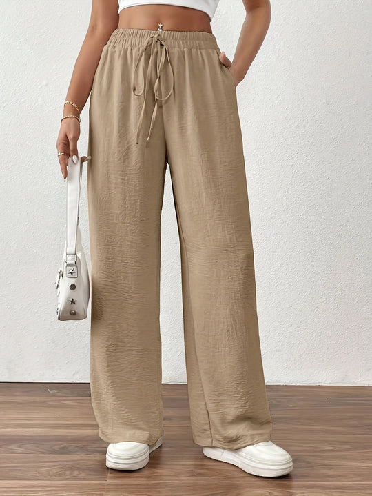 Damen Sommerliche Palazzo-Hose mit elastischem Bund und Bindegürtel EB