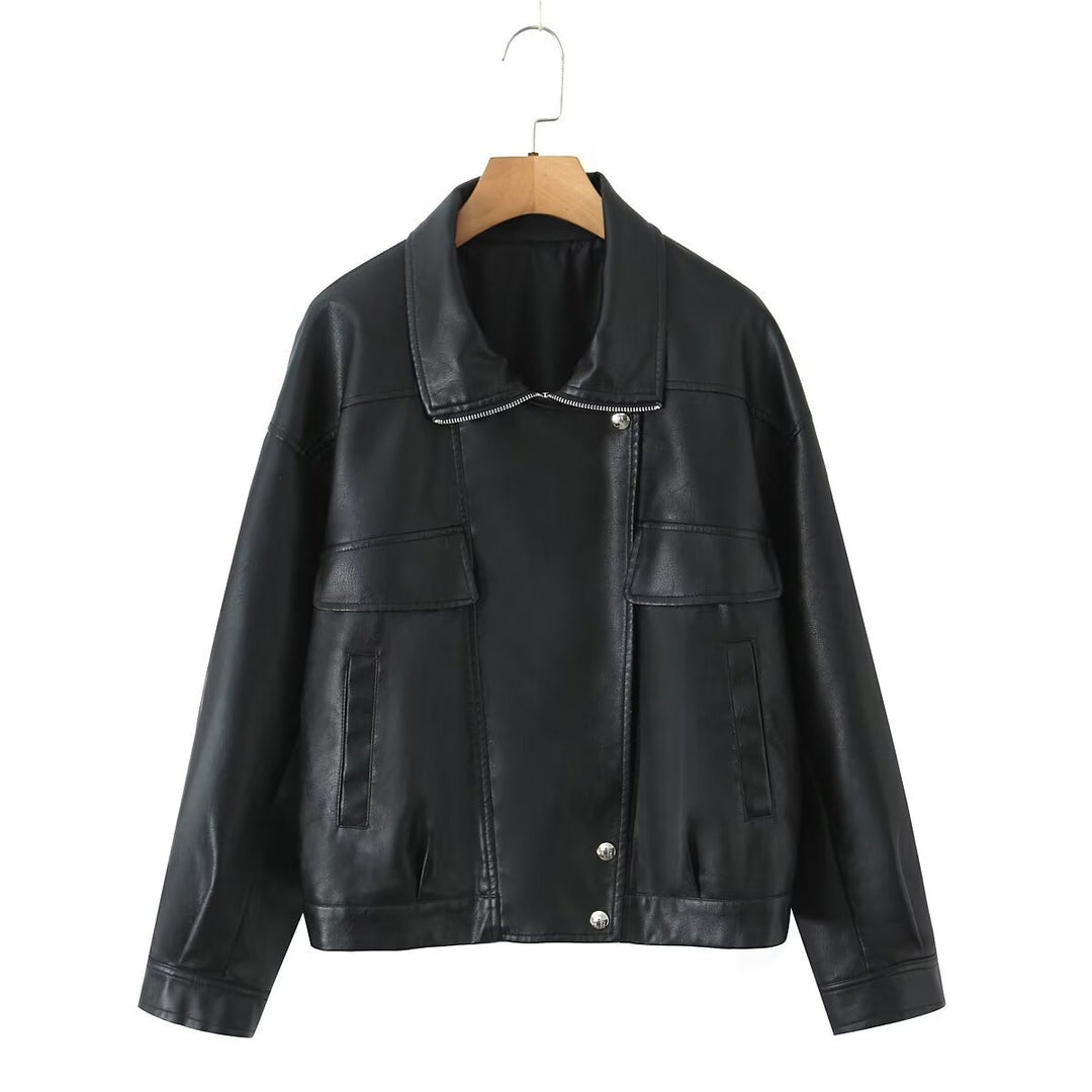 Damen Kunstlederjacke mit lässigem Schnitt und praktischen Taschen EB