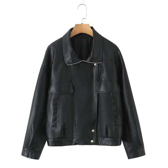 Damen Kunstlederjacke mit lässigem Schnitt und praktischen Taschen EB
