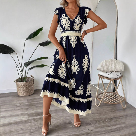 Damen Maxikleid mit eleganter Stickerei und Rüschendetails EB