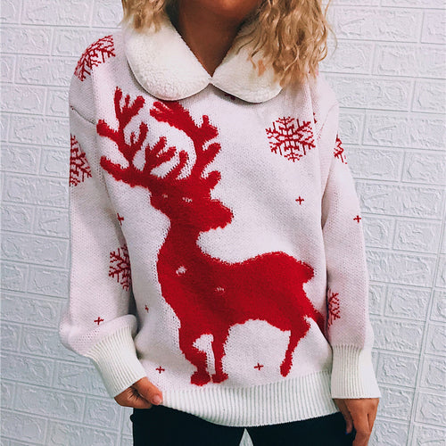 Damen Weihnachts-Pullover mit festlichem Rentier-Motiv und weichem Kragen EB
