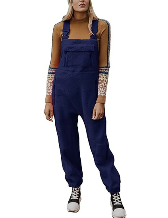 Damen Flauschiger Overall mit verstellbaren Trägern und Eingrifftaschen EB
