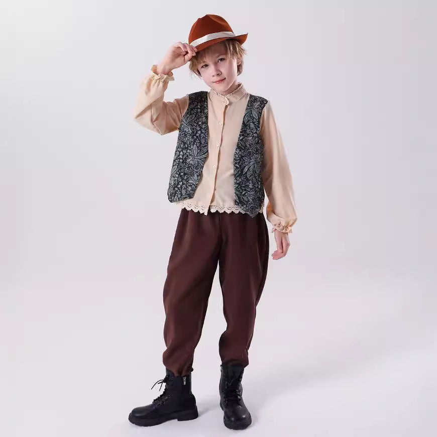 Unisex nan Kinderweste im Vintage Brokatstil mit floralem Jacquardmuster EB