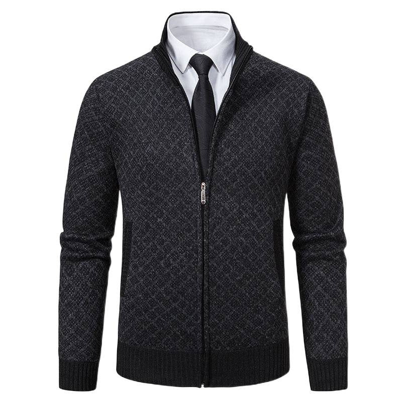 Herren Modische Strickjacke mit hochwertigem Zopfmuster und Reißverschluss EB