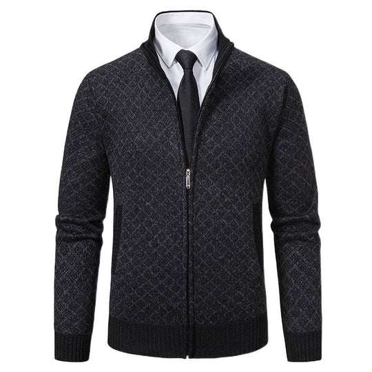 Herren Modische Strickjacke mit hochwertigem Zopfmuster und Reißverschluss EB