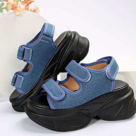 Damen Glamouröse Plateau-Sandalen mit verstellbaren Riemen und funkelnden Applikationen EB