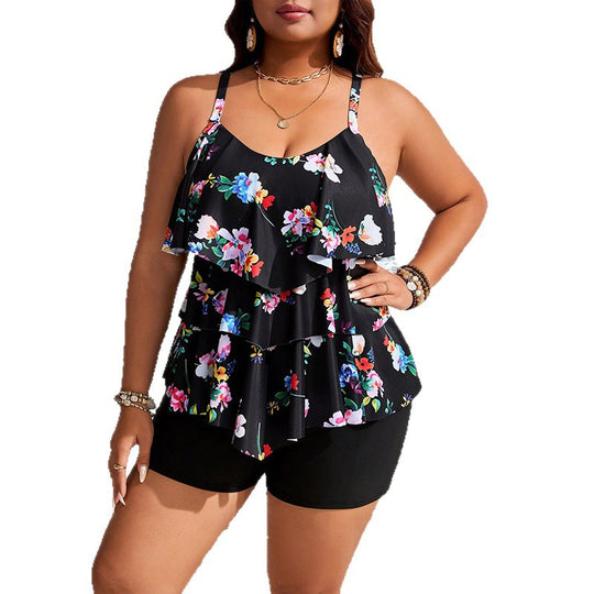 Damen Tankini mit voluminösem Rüschendesign und Shorts EB