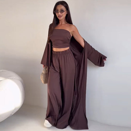 Damen Zweiteiler-Set mit weitem Palazzo-Hosen und schickem Bolerojäckchen EB