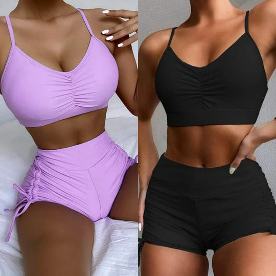 Damen Sportliches Zweiteiler-Bikini-Set mit verstellbaren Trägern und Raffung EB