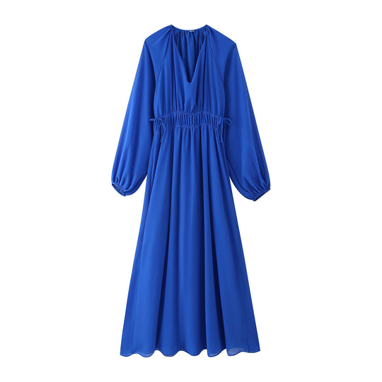 Damen Maxikleid mit eleganter Wickeloptik und femininen Rüschen EB
