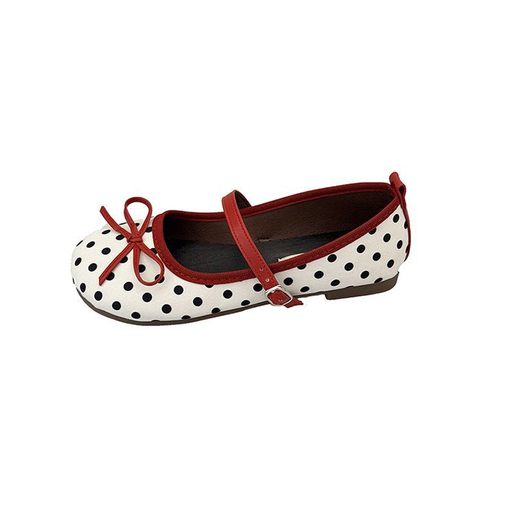 Damen Ballerinas mit dekorativem Schleifen-Design und Punktmuster EB