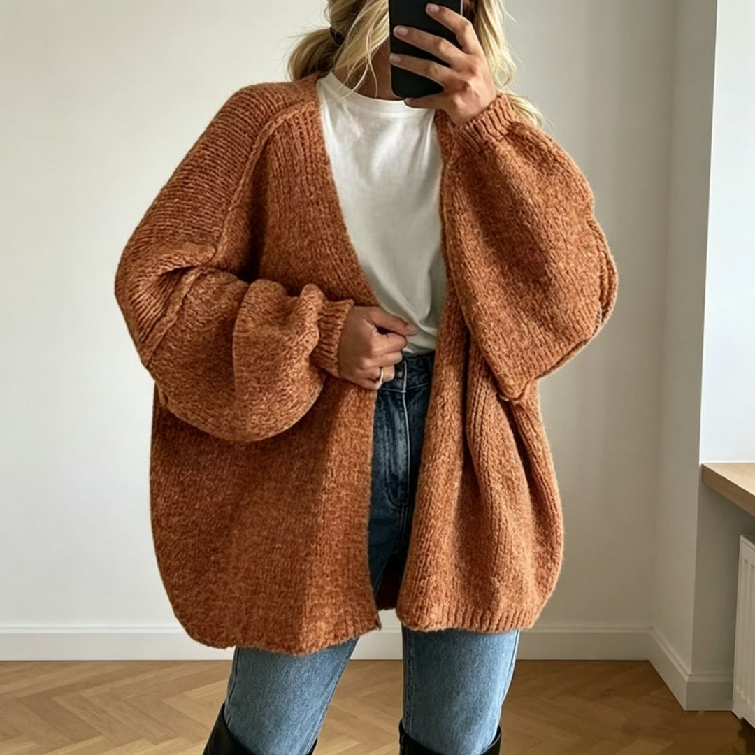 Damen Oversized Grobstrick-Cardigan mit weitem Ärmel EB