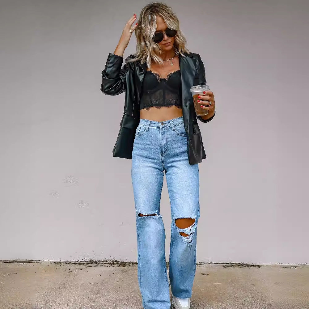 Damen Flared Jeans mit modernen Destroyed-Details EB