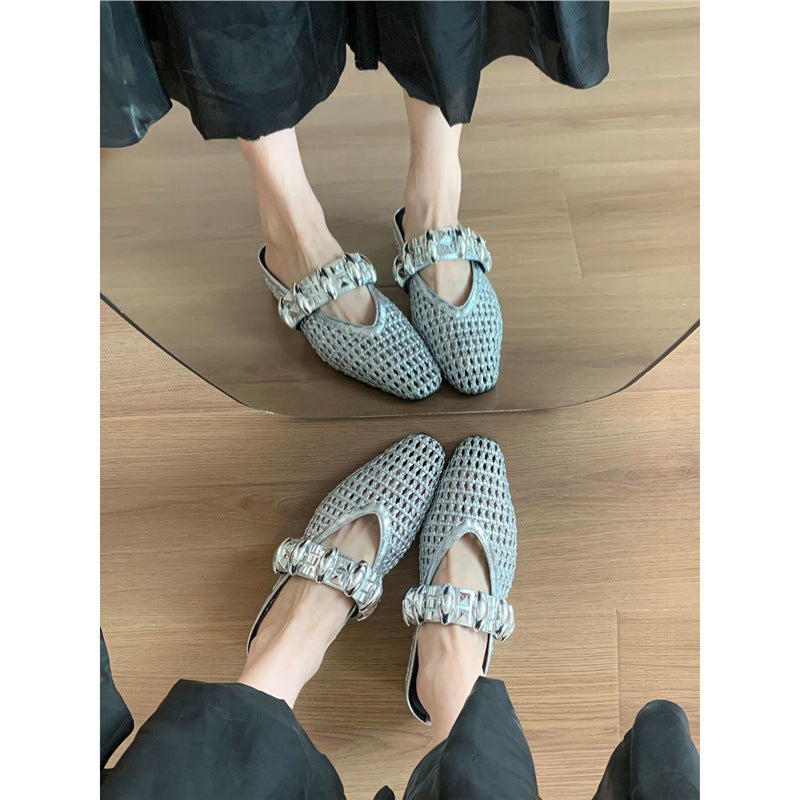 Damen elegante Mules mit glitternder Riemenverzierung EB