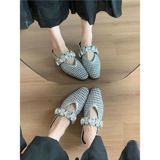 Damen elegante Mules mit glitternder Riemenverzierung EB