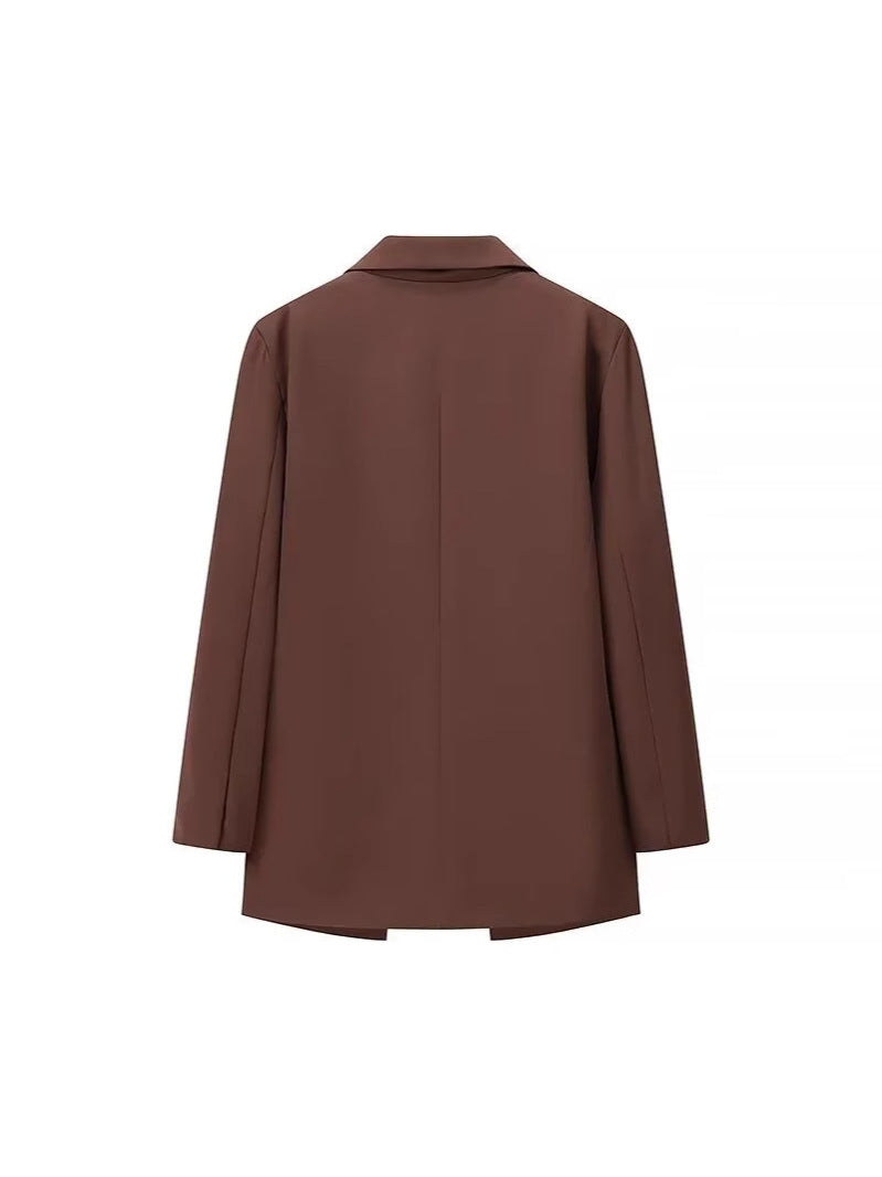 Damen eleganter Oversized-Blazer mit doppelter Knopfleiste und praktischen Taschen EB