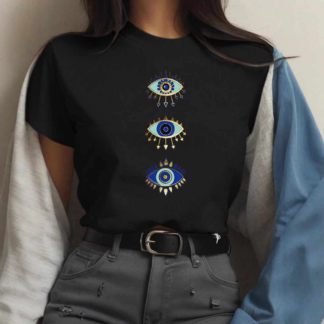 Damen T-Shirt mit kreativem Grafikdruck und luxuriösen Paillettenakzenten EB