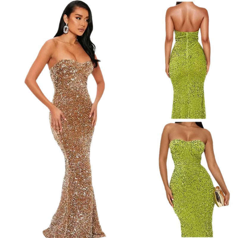 Damen Glitzerndes Abendkleid mit schmalem Schnitt und glamourösem Bustier-Oberteil EB