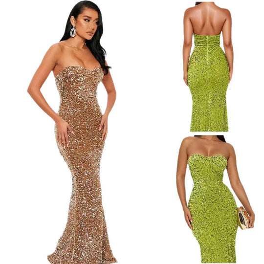 Damen Glitzerndes Abendkleid mit schmalem Schnitt und glamourösem Bustier-Oberteil EB