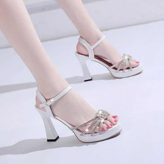 Damen glamouröse High Heels Sandalen mit Strass-Detail EB