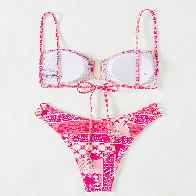 Damen Bandeau-Bikini mit raffinierten Rüschendetails und elegantem Muster EB