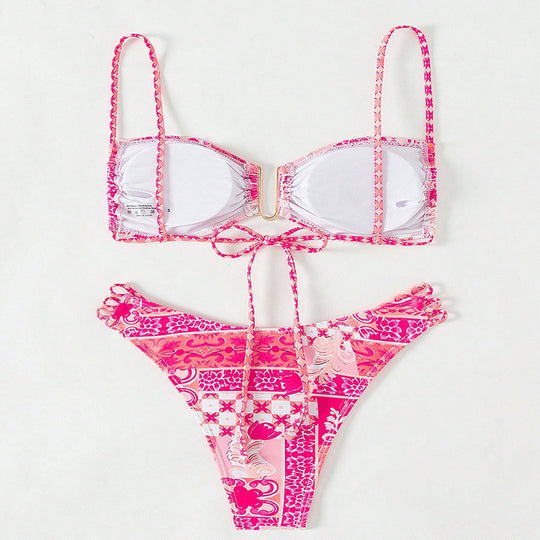 Damen Bandeau-Bikini mit raffinierten Rüschendetails und elegantem Muster EB