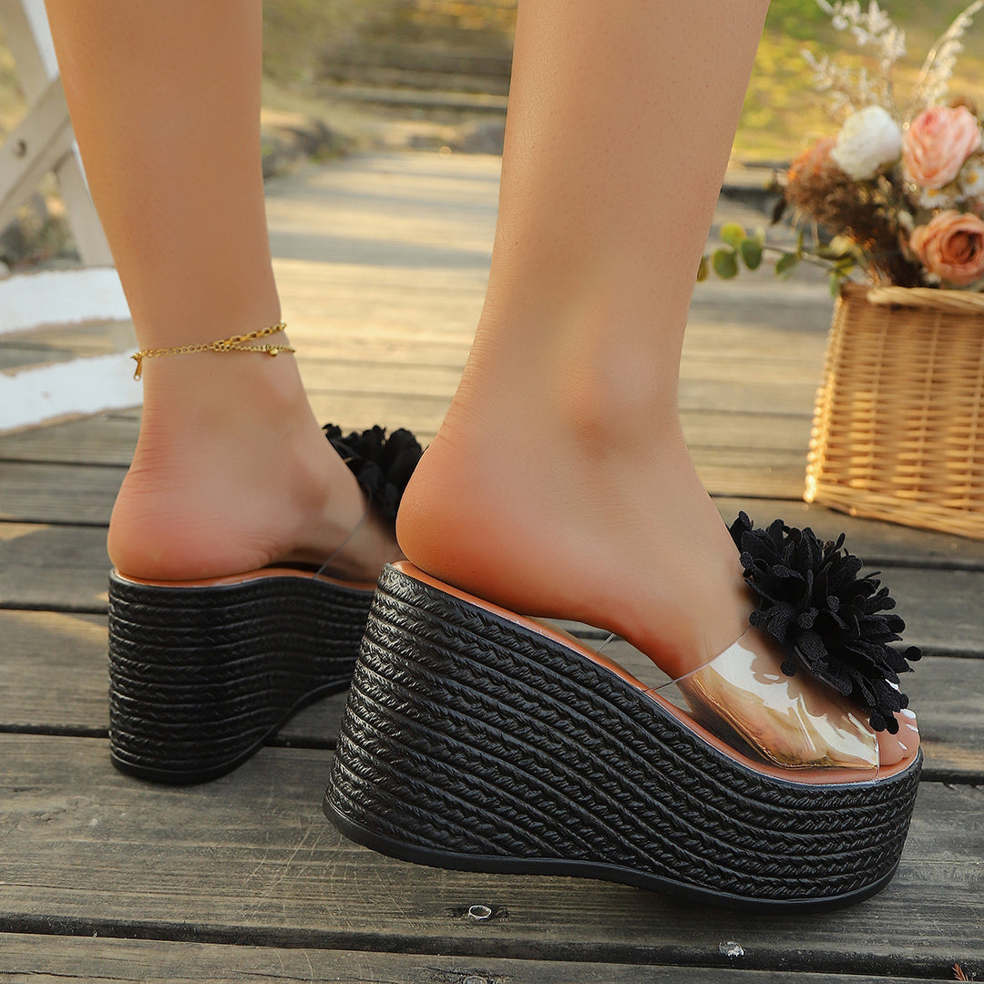Damen Plateau-Sandalen mit floralem Applikationsdesign EB