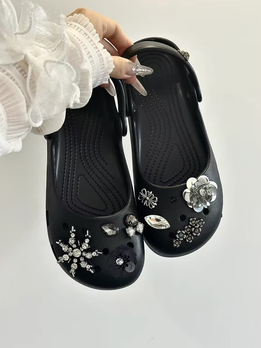 Damen modische Clogs mit funkelnden Dekorelementen EB