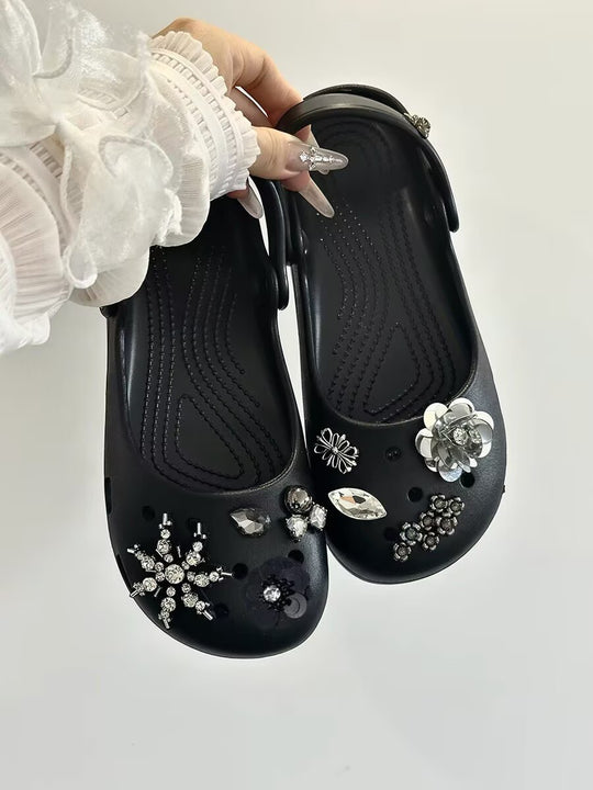 Damen modische Clogs mit funkelnden Dekorelementen EB