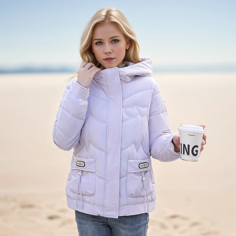 Damen gesteppte Winterjacke mit verstellbarem Kapuzenkragen und funktionalen Seitentaschen EB