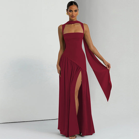 Damen Elegantes Abendkleid mit asymmetrischem Schnitt und tiefem Schlitz EB