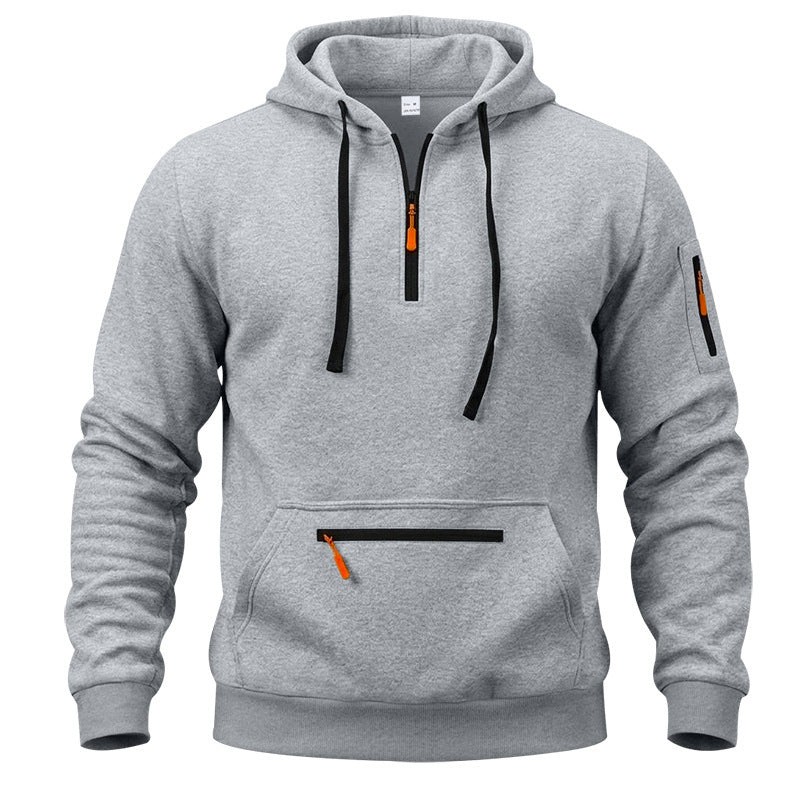 Herren sportlicher Kapuzenpullover mit halbem Reißverschluss und verschließbarer Kängurutasche EB