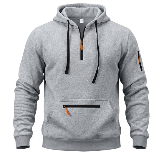 Herren sportlicher Kapuzenpullover mit halbem Reißverschluss und verschließbarer Kängurutasche EB