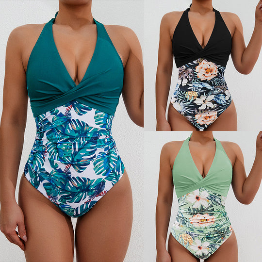Damen Hochgeschnittener Badesuit mit floralem Design EB