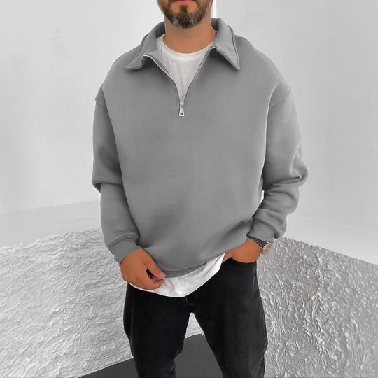 Herren nan Oversize Halbzip-Sweatshirt mit aufgestelltem Kragen EB