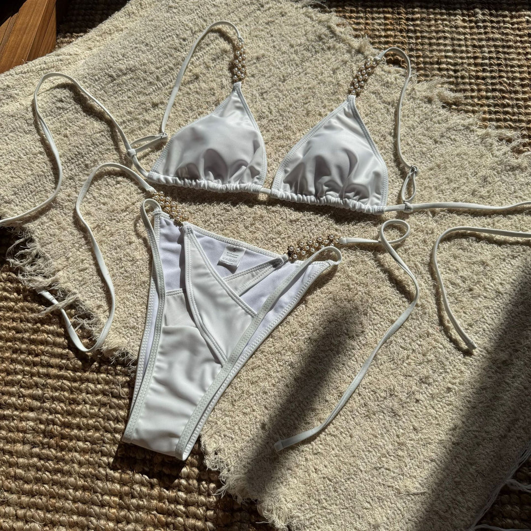 Damen Triangel-Bikini mit verzierten Trägern EB
