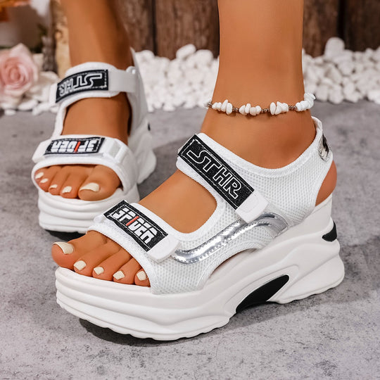 Damen Plateau-Sandalen mit verstellbaren Riemen und modischem Glitzer-Design EB