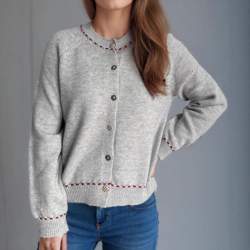 Damen Strickjacke mit dekorativen Knopfdetails und breiten Ärmeln EB