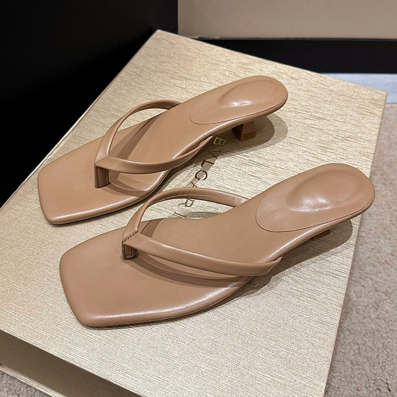 Damen Minimalistische Zehentrenner-Sandalen mit elegantem Absatz EB