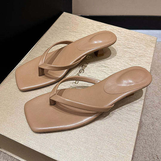 Damen Minimalistische Zehentrenner-Sandalen mit elegantem Absatz EB