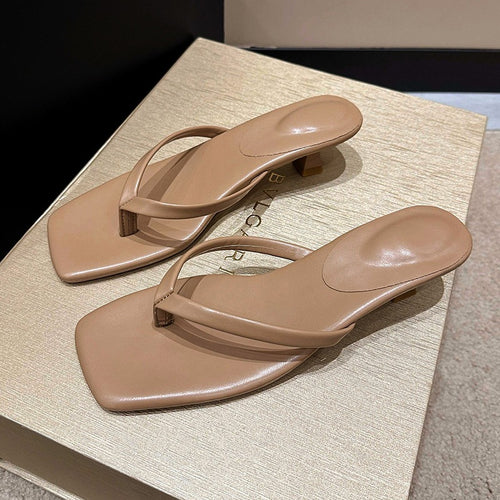 Damen Minimalistische Zehentrenner-Sandalen mit elegantem Absatz EB