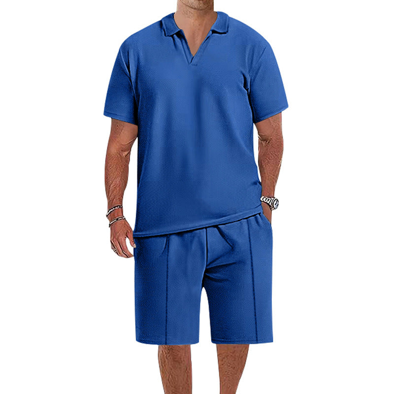 Herren lässiges Kurzarm-Polohemd und Shorts-Set aus atmungsaktivem Stoff EB