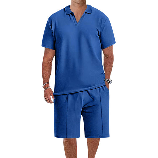 Herren lässiges Kurzarm-Polohemd und Shorts-Set aus atmungsaktivem Stoff EB