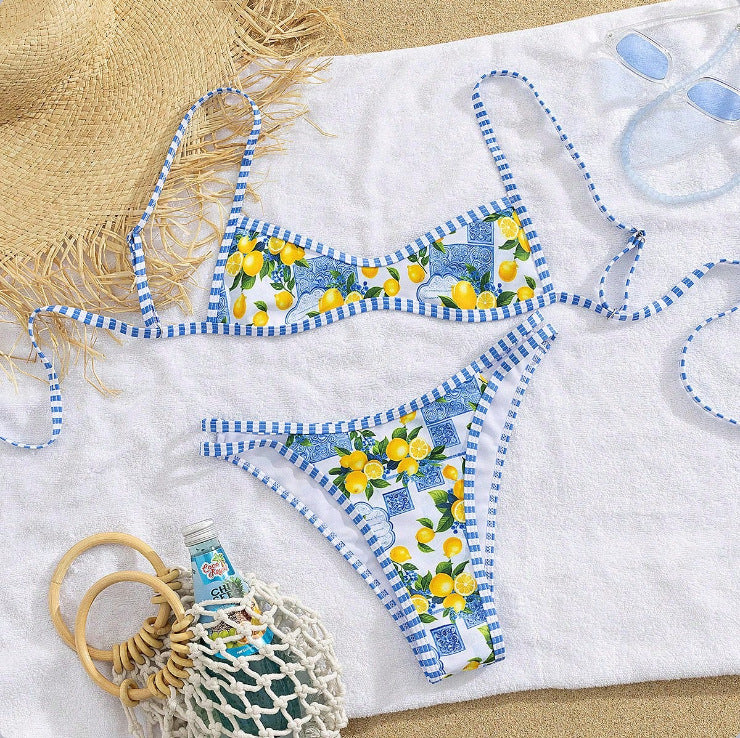 Damen Triangel-Bikini mit floralem Design und Bindedetails EB