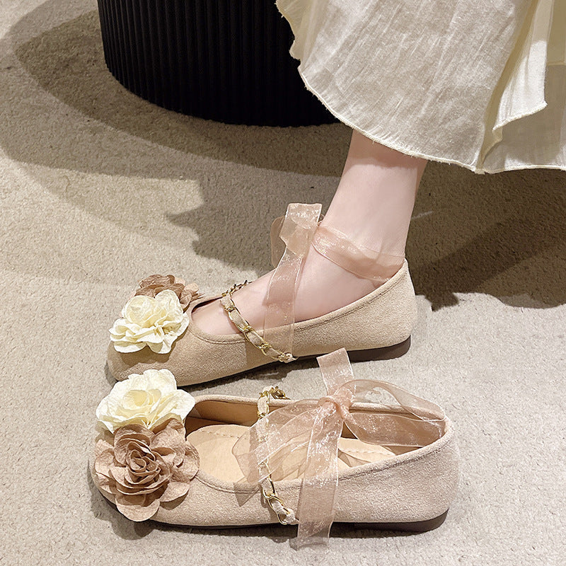 Damen Ballerinas mit floralem Design und eleganter Bandverzierung EB
