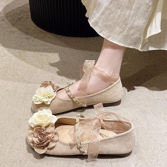 Damen Ballerinas mit floralem Design und eleganter Bandverzierung EB