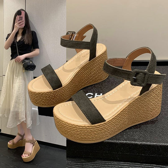 Damen-Plateau-Sandalen mit elegantem Riemchendesign und komfortabler Korksohle EB