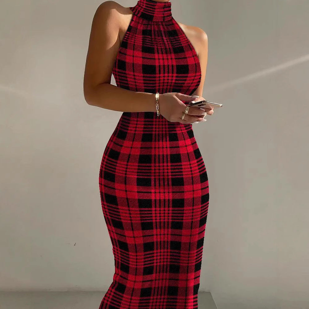 Damen Figurschmeichelndes Maxikleid mit hochgeschlossenem Ausschnitt und modernem Streifenmuster EB